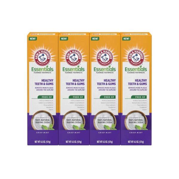 Arm & Hammer Essentials Fluoride Healthy Teeth & Gums Toothpaste, Crisp Mint, 4 Pack