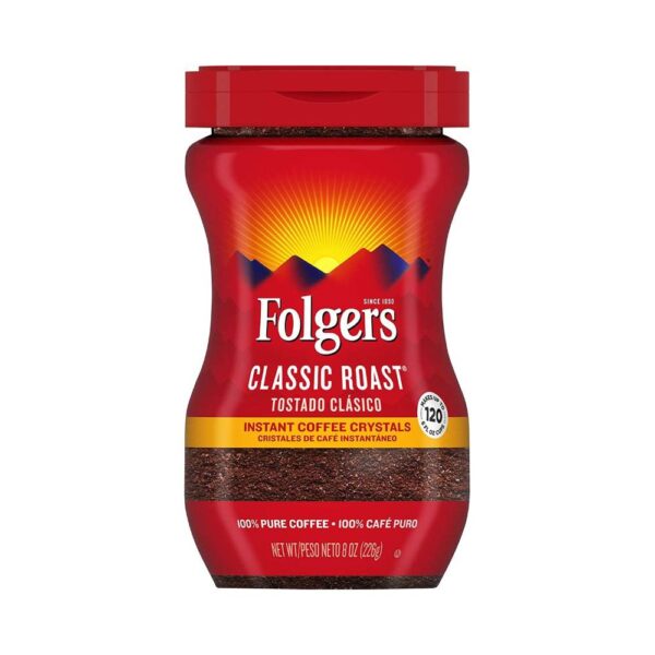 Folgers Classic Roast Instant Coffee Crystals, 8 Oz